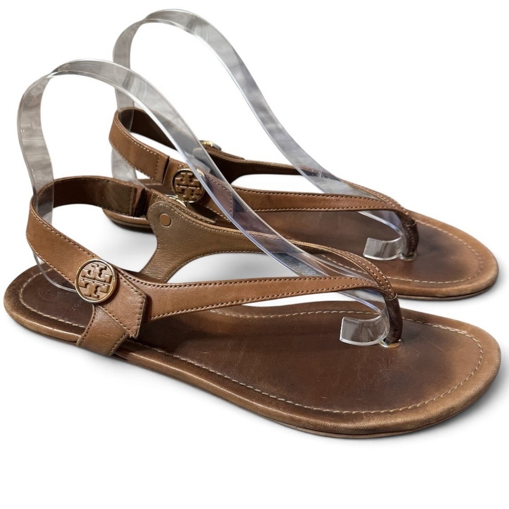 Tory Burch Brown Leather Minnie Travel Sandals Thongs Flats Womens Shoes 9 M